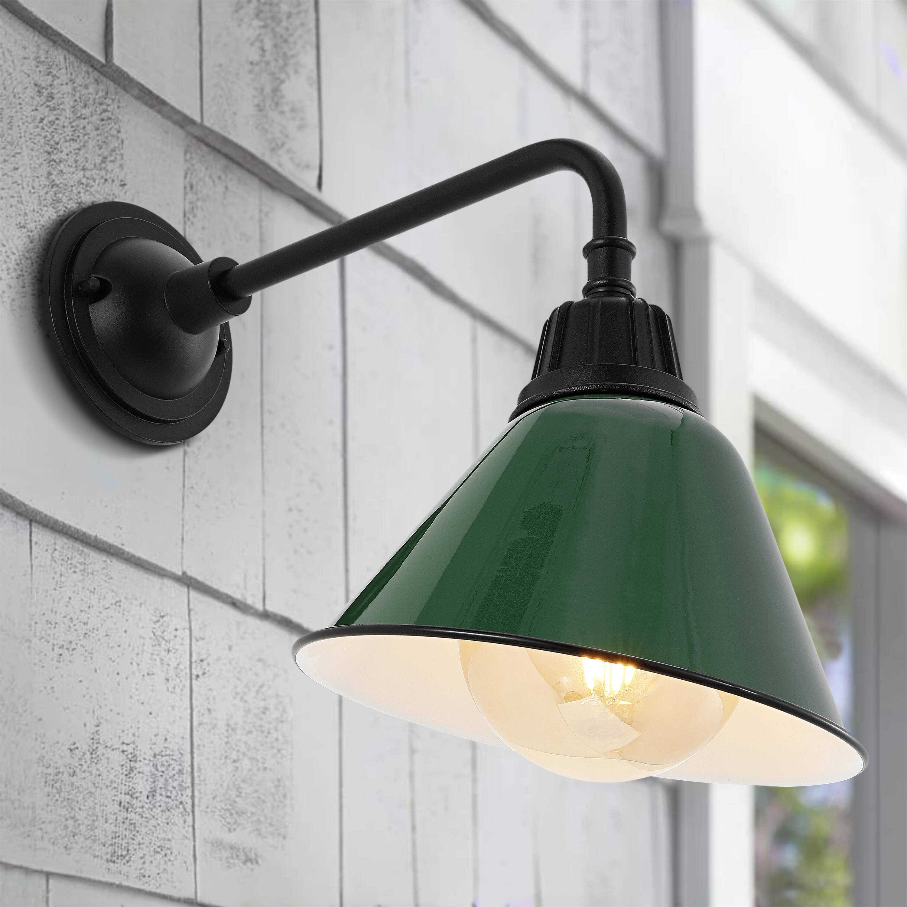 Alt View 6. Jonathan Y - Croydon 9.63" 1-Light Farmhouse Industrial Indoor/Outdoor Iron LED Gooseneck Arm Outdoor Sconce, Green - Green/Black.