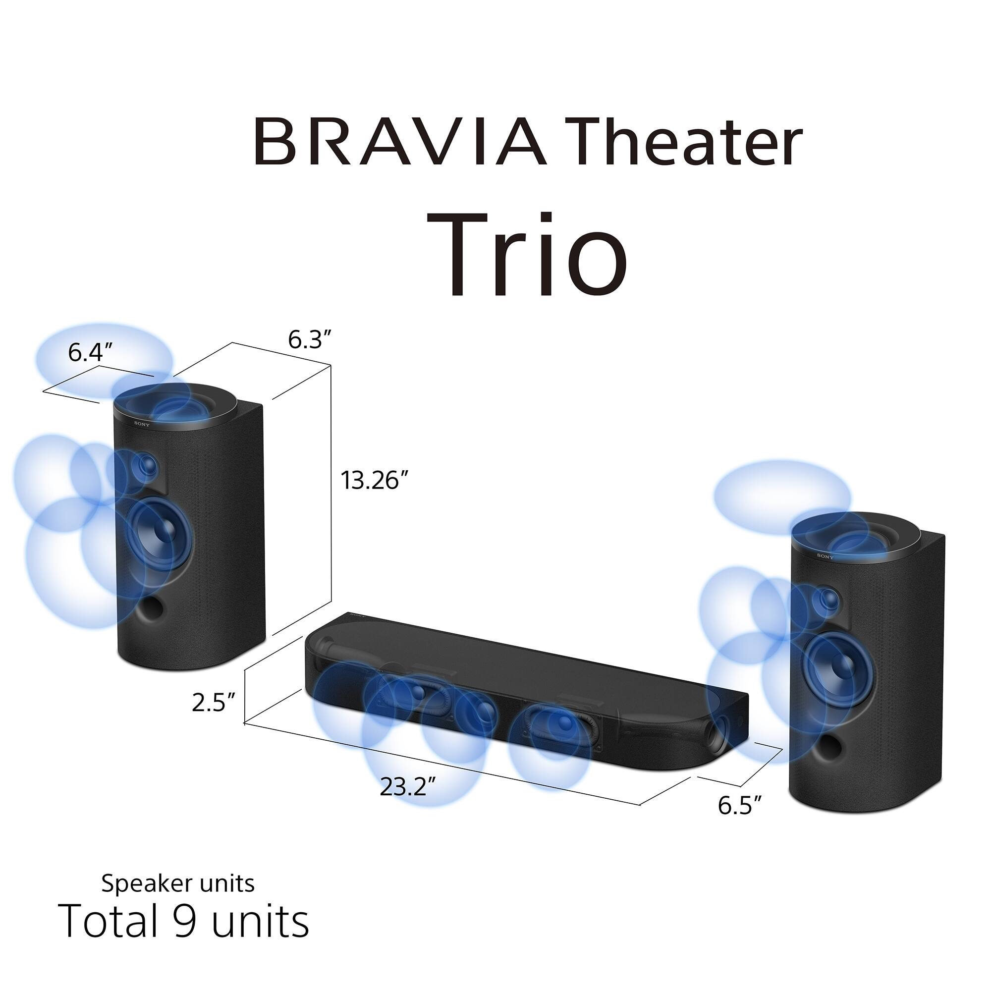 BRAVIA Theater Trio

6.4" 6.3" 13.26" 2.5" 23.2" 6.5" Speaker units Total 9 units