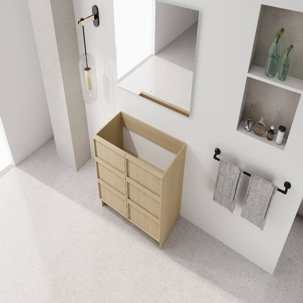 Alt View 1. Loheer - Loheer 36 inch freestanding bathroom vanity, dune oak vanity cabinet, plywood vanity base only - Dune Oak.