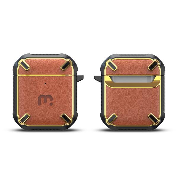 Back. Mybat Pro - MyBat Pro Leather Armor Series Case for Apple AirPods with Wireless Charging Case - Brown - Brown.