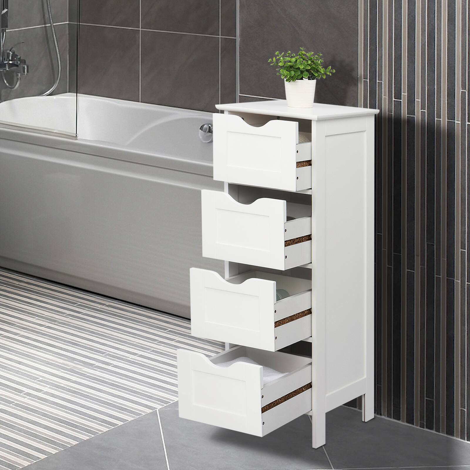 Angle. SlickBlue - 4-Drawer Storage Cabinet Space-Saving Organizer for Bathroom - White.