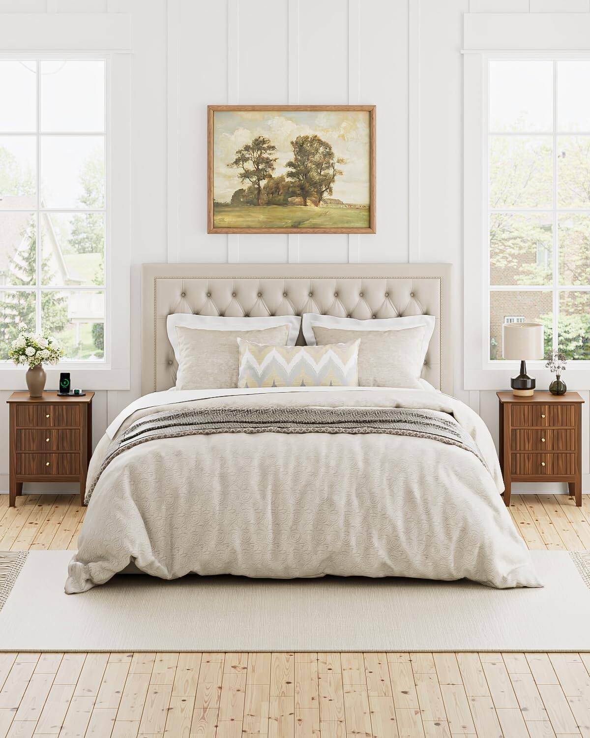 Alt View 5. Empire DigiLabs - Night Stand Fluted Nightstand Bedside Tall Farmhouse With 3 Drawers Mid Century Modern Side Accent Table En... - Beige.