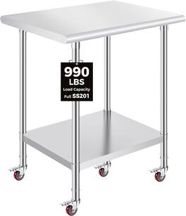 OSTBA - 24 × 30 Prep Table, NSF Commercial Heavy-Duty Work Table with Adjustable Undershelf & Feet - Stainless Steel