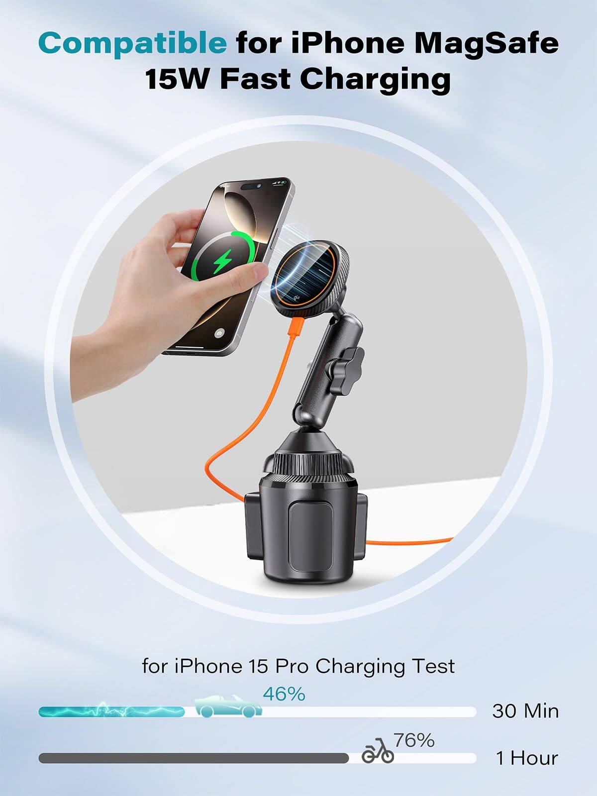 Compatible for iPhone MagSafe 15W Fast Charging

for iPhone 15 Pro Charging Test

46% 30 Min

76% 1 Hour