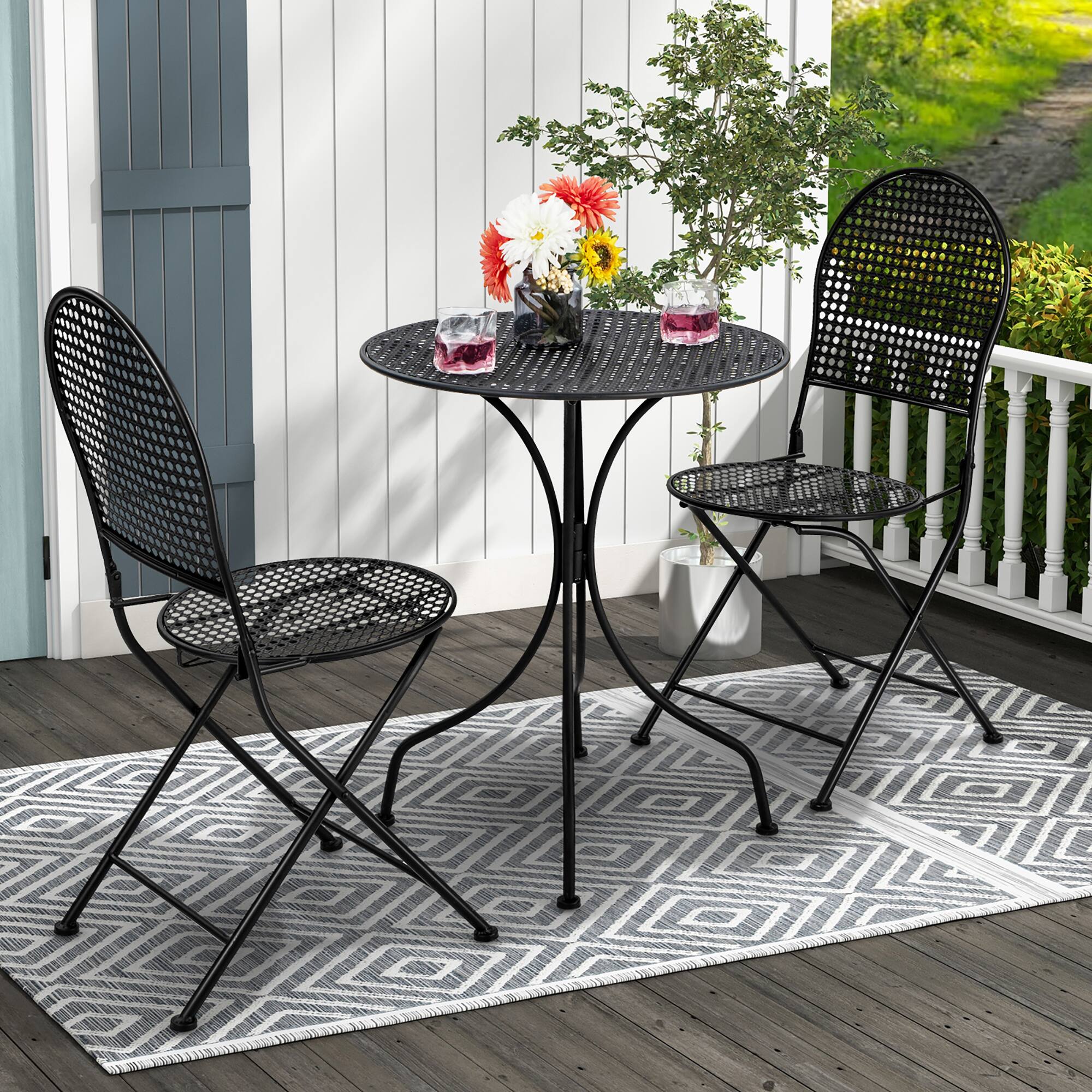 Alt View 3. Gymax - Gymax 3 PCS Patio Bistro Set All-weather Metal Table & Chair Set for 2 Person Modern Furniture Set - Black.