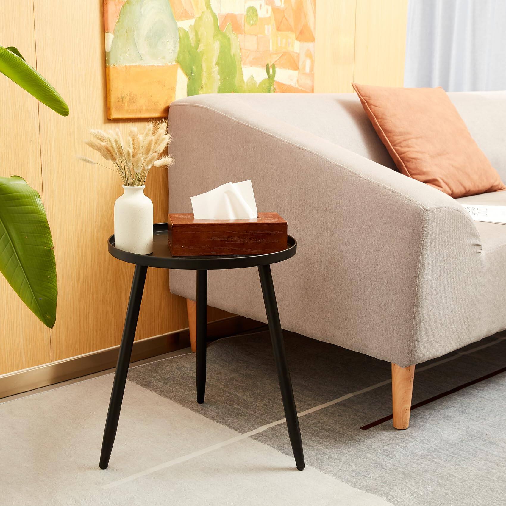 Alt View 6. VEGA AUTOMOTIVE - Decent End side Tables - Round Accent Table Metal Narrow Night Stands With 3 Ideal For Any Room-side Living... - Black.