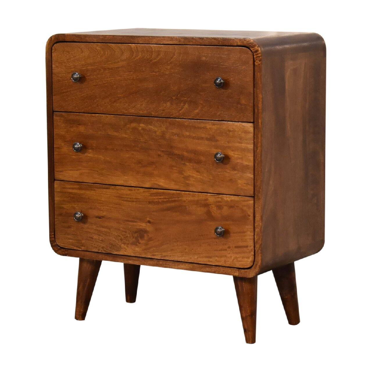 Left. Artisan Furniture - Artisan Furniture Solid Wood Mini Curved Chestnut Chest, 3 Drawers, Brown - Brown.