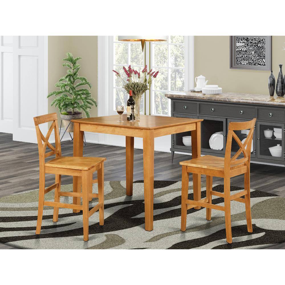 Back. East West Furniture - 3 PC Counter height Table-pub Table and 2 counter height Chairs - Oak.