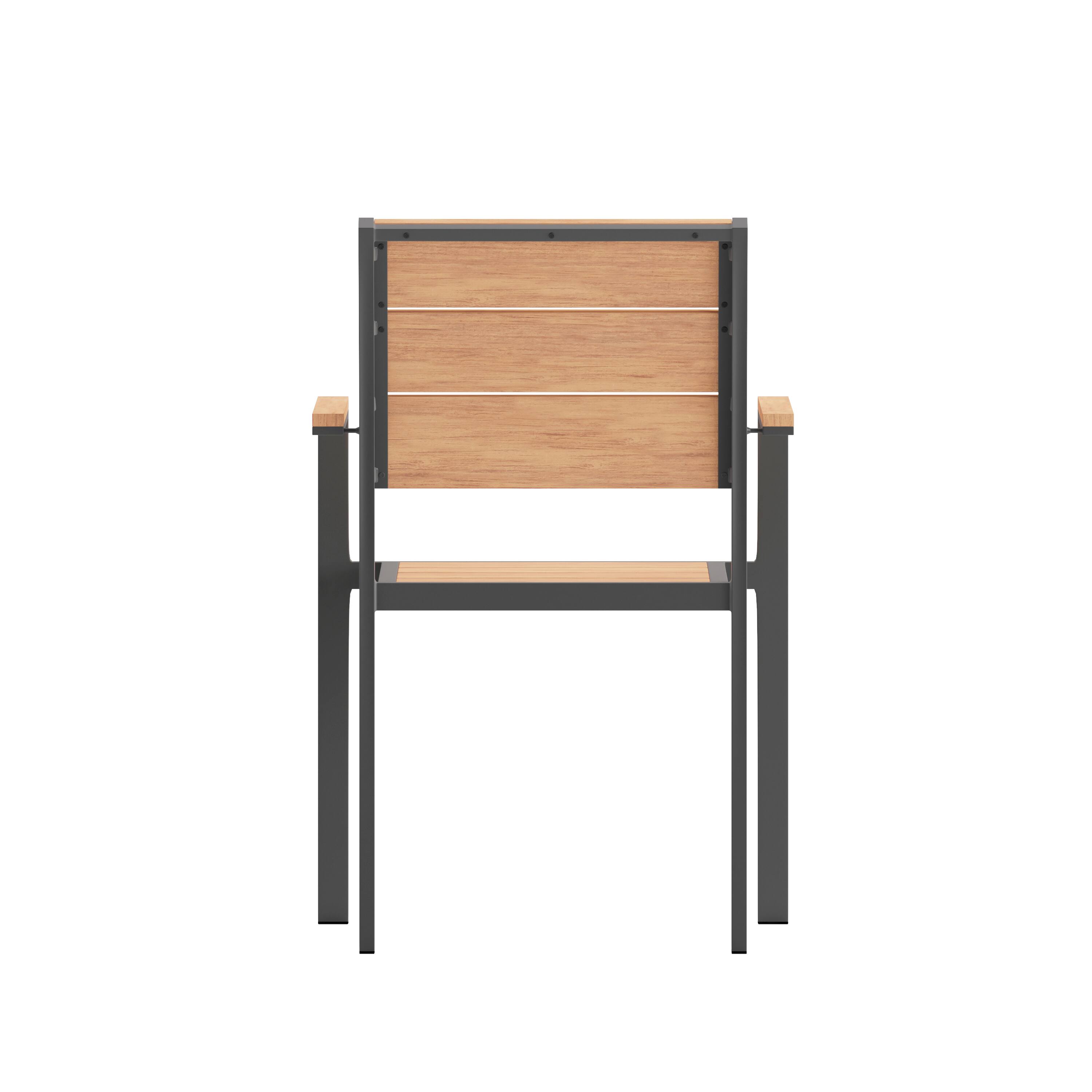 Back. Flash Furniture - Finch Commercial Grade Patio Chair with Arms, Stackable Side Chair with Faux Teak Poly Slats and Metal Frame, Natural/Gr - Natural.