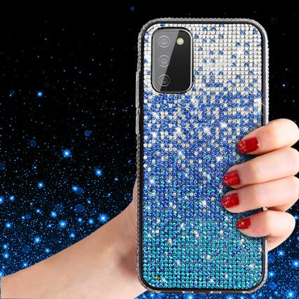 Front. Reiko - Design Diamond Case For Galaxy A02S In Blue - Blue.
