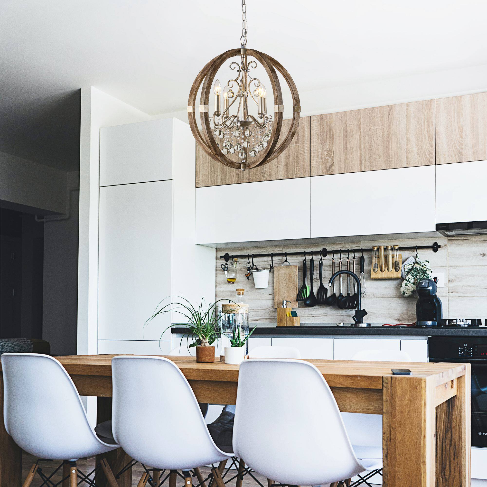 Left. Parrot Uncle - Brown 4-Light Caged Pendant Lights - Bronze.