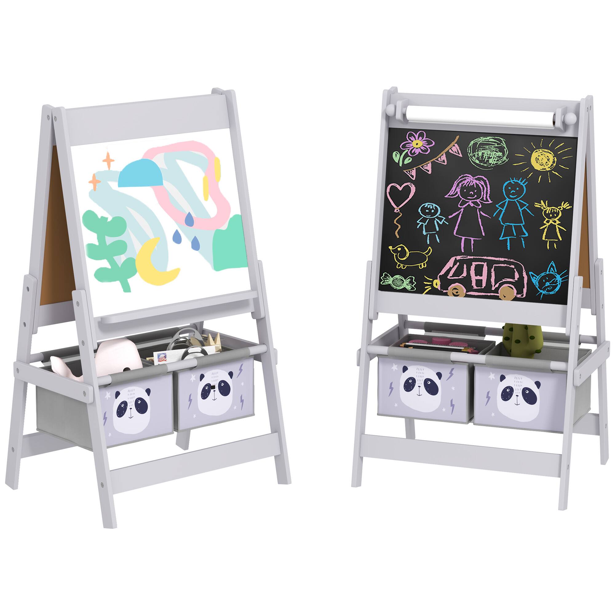 Front. Qaba - Art Easel for Kids with Paper Roll, 3 in 1 Toddler Painting Easel with Blackboard, Whiteboard, Storage Baskets.
