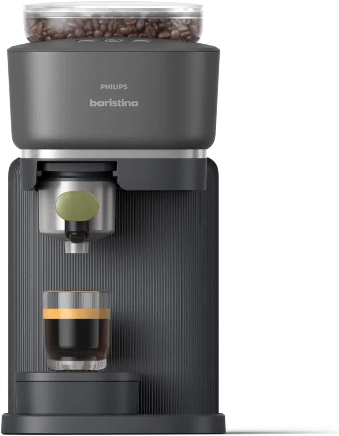 Philips - Baristina Espresso Machine, Automatic Grinder, Black with Natural Green Portafilter (BAR321/64) - Black With Green Handle