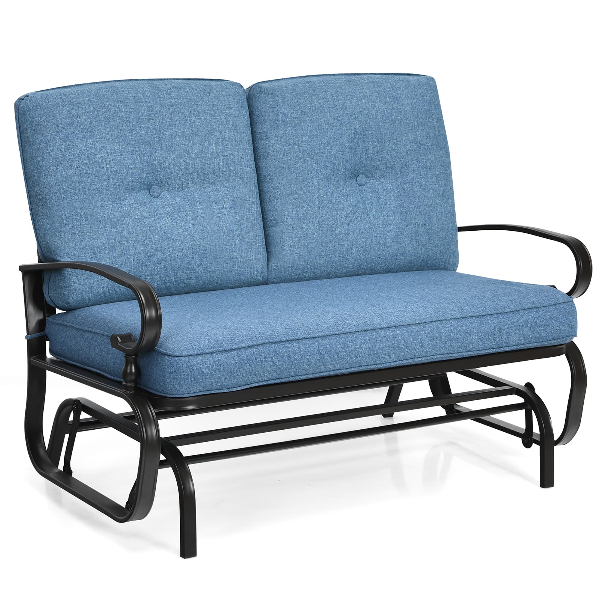 Front. Costway - Costway 2-Person Outdoor Swing Glider Chair Bench Loveseat Cushioned Sofa - Blue.