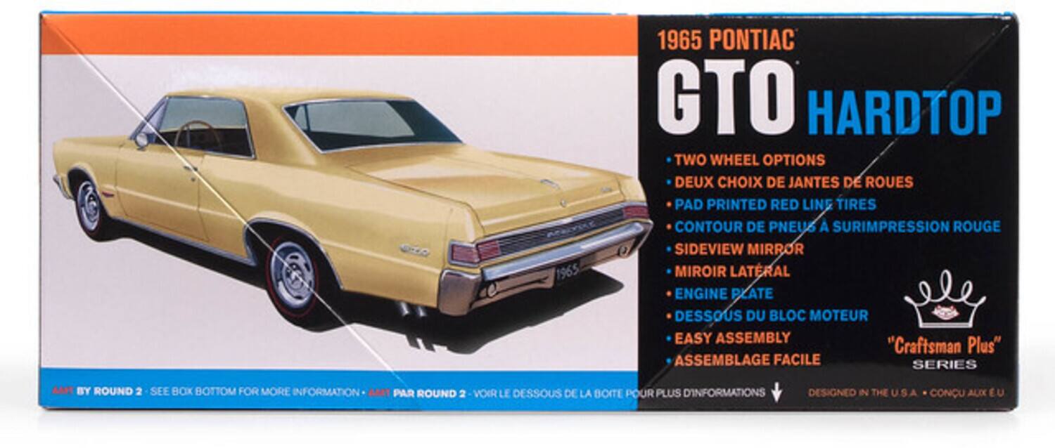 1965 PONTIAC GTO HARDTOP

- TWO WHEEL OPTIONS
- DEUX CHOIX DE JANTES DE ROUES
- PAD PRINTED RED LINE TIRES
- CONTOUR DE PNEUS À SURIMPRESSION ROUGE
- SIDEVIEW MIRROR
- MIRROIR LATÉRAL
- ENGINE PLATE
- DESSOUS DU BLOC MOTEUR
- EASY ASSEMBLY
- ASSEMBLAGE FACILE

"Craftsman Plus" SERIES

BY ROUND 2 - SEE BOX BOTTOM FOR MORE INFORMATION
PAR ROUND 2 - VOIR LE DESSOUS DE LA BOITE POUR PLUS D'INFORMATIONS

DESIGNED IN THE U.S.A - CONÇU AUX ÉU