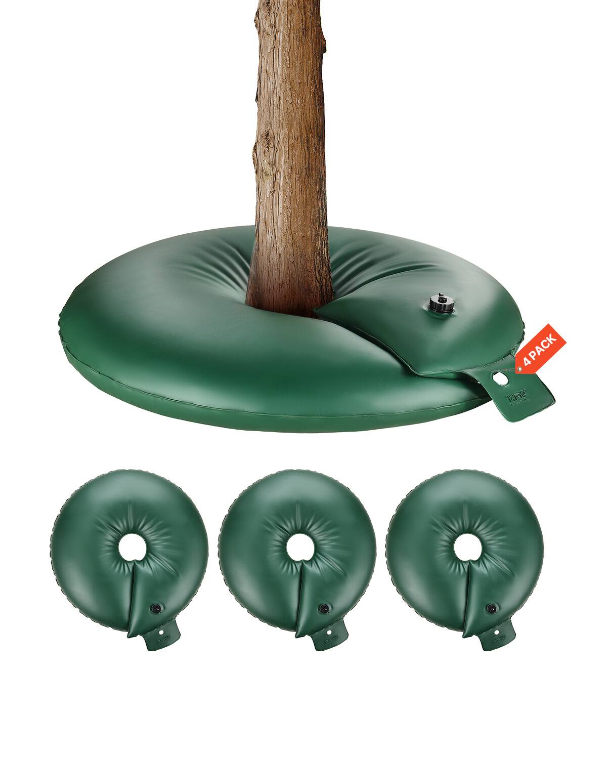 Front. VEVOR - Tree Watering Rings, 4 Pcs 20 Gallons Tree Watering Bags, 6-9 Hours Slow Release, Refillable Planting Water Bags - Green.