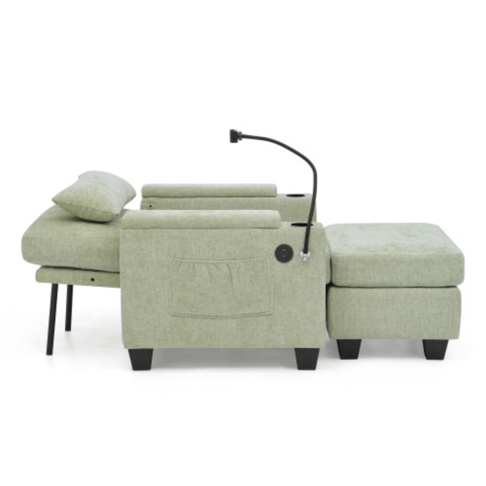 Alt View 5. LUCKY ONE - Single Sofa Recliner w/ Manual Backrest USB Port Cup Holders Hidden Storage Ottoman - Cyan.