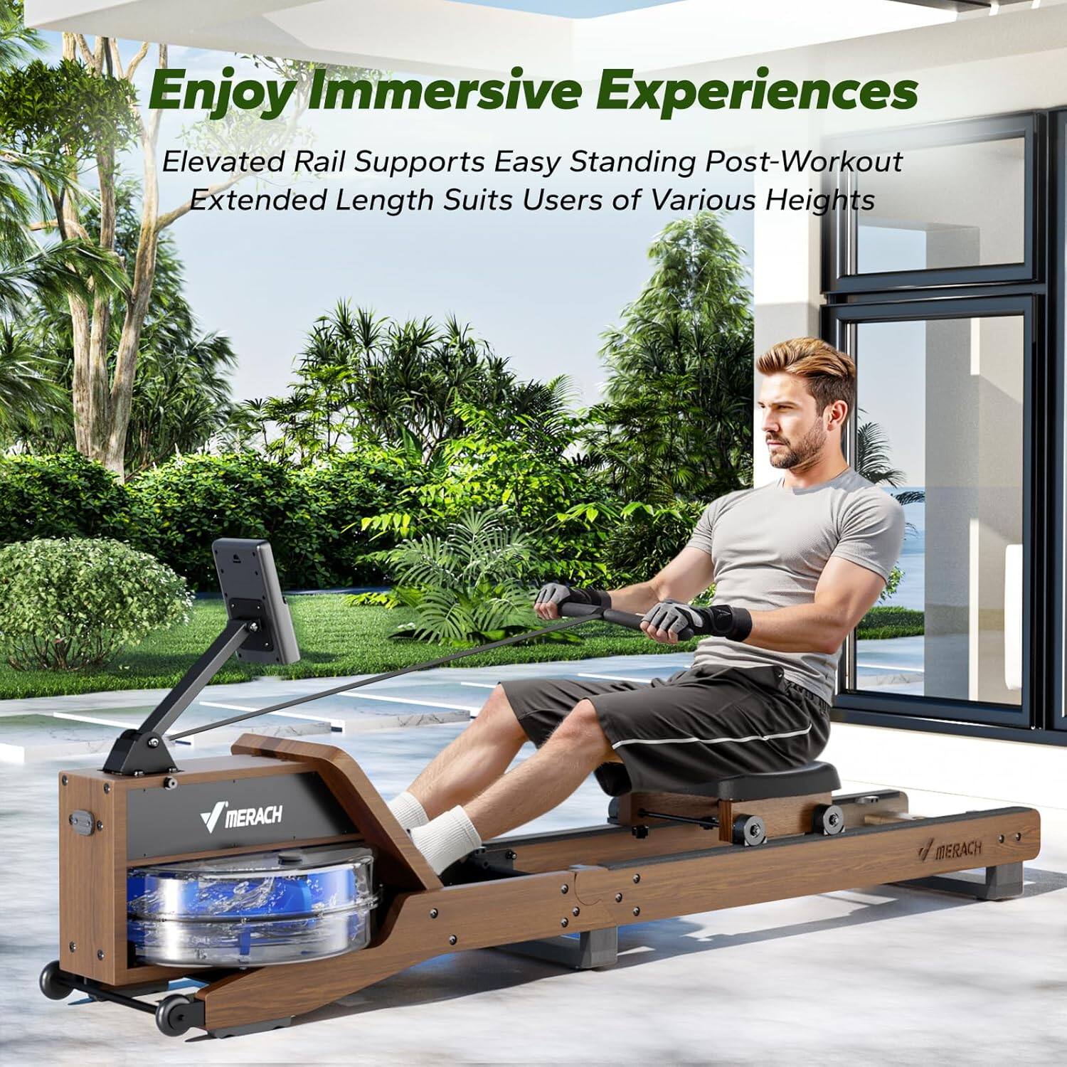 MERACH Oak Wood Water Rowing Machines for Home with 12 Enhanced