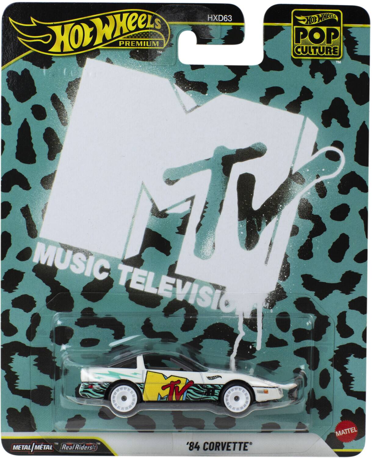 Hot Wheels Premium  
HXD63  
POP Culture  
Music Television  
MTV  
'84 Corvette  
Real Riders  
Metal  
Mattel