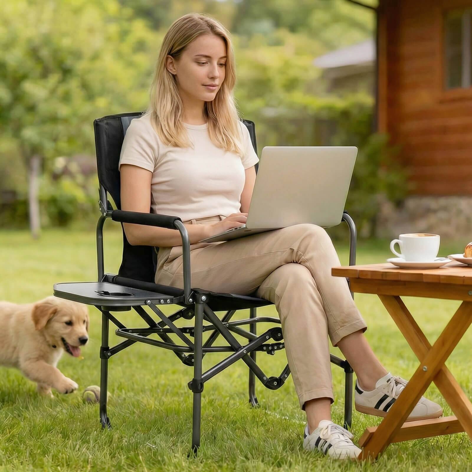 Alt View 4. Costway - Costway Folding Camping Chair with Side Table & Cup Holder, Carrying Bag for Picnic, Beach - Black & Gray.