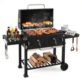 Gymax - Large Charcoal Grill752 sq.in Oversized Patio Smoker BBQ Grill w/Charcoal Trays - Black