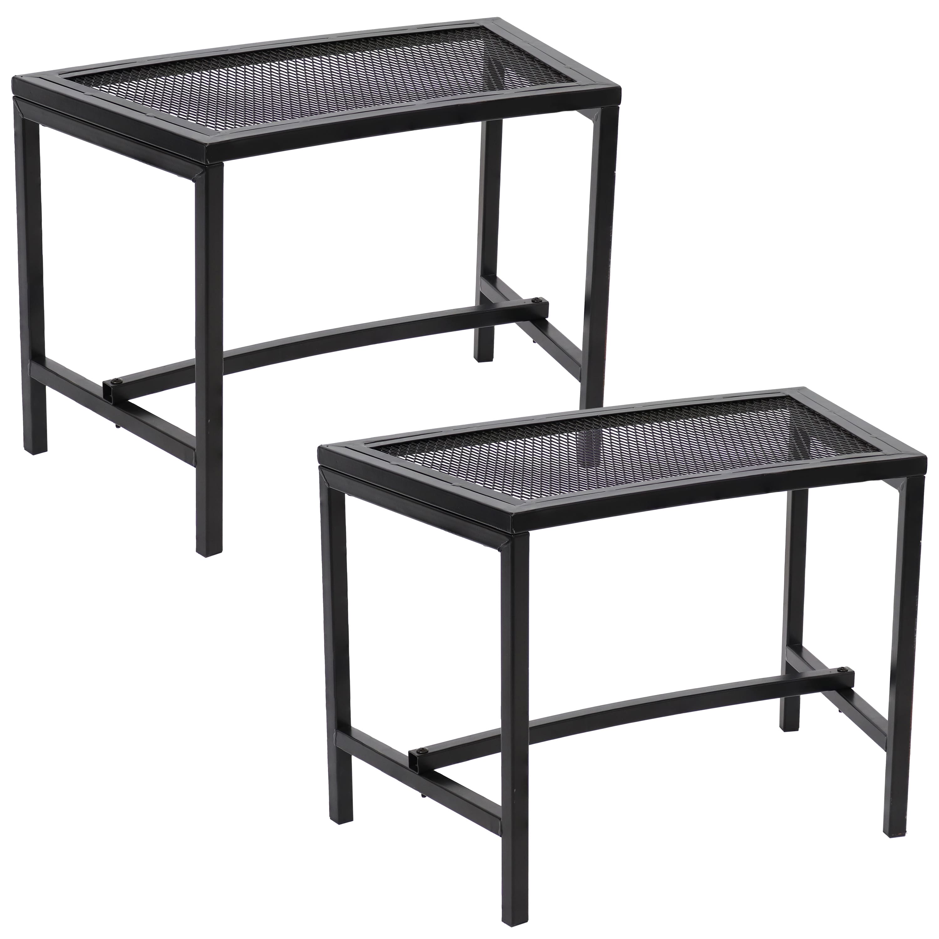 Sunnydaze - Mesh Metal Patio Curved Fire Pit Bench - Set of 2 - Black