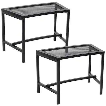 Front. Sunnydaze - Mesh Metal Patio Curved Fire Pit Bench - Set of 2 - Black.