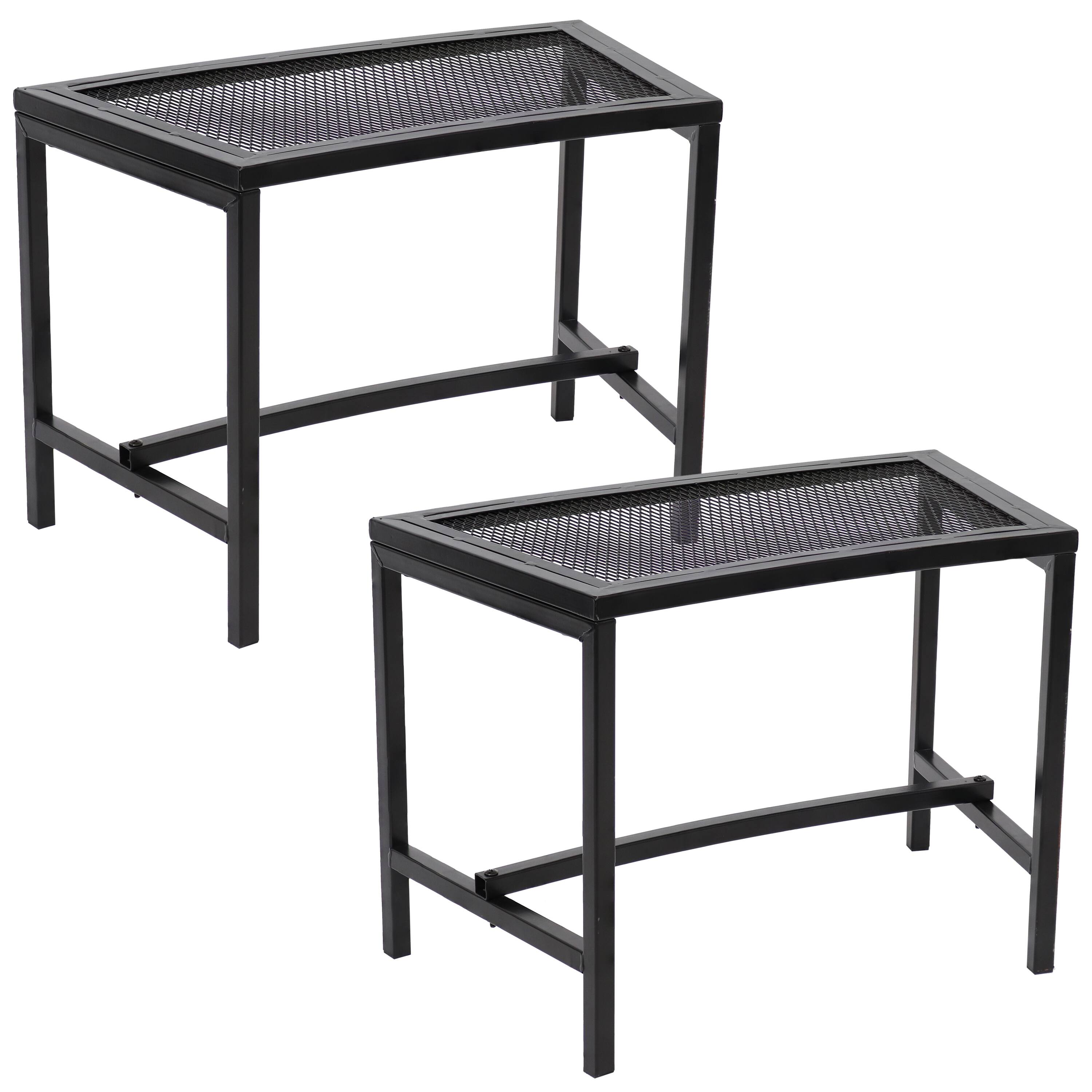 Front. Sunnydaze - Mesh Metal Patio Curved Fire Pit Bench - Set of 2 - Black.