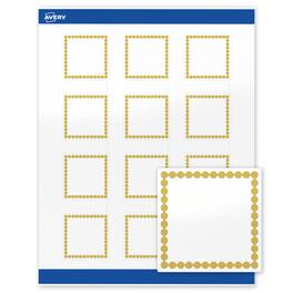 Avery - Labels, 2" x 2", Glossy Gold Beads Design - White
