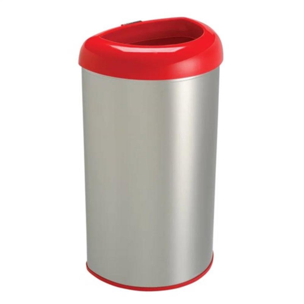 Front. Hivvago - 13-Gallon Stainless Steel Trash Can with Red Open Top - Red.