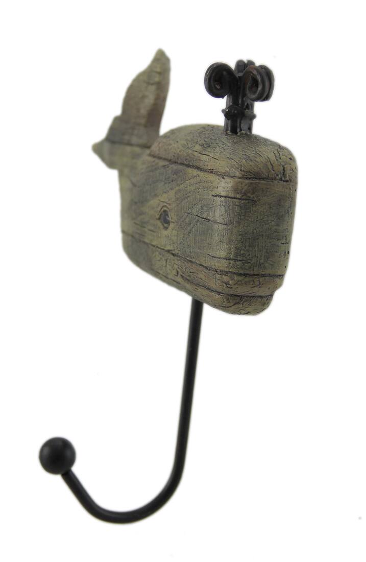 Alt View 1. Zeckos - Distressed Wood Look 2 Piece Spouting Whale Wall Hook Set - Beige.