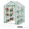 Front. VEVOR - Walk-in Greenhouse, 55.5" x 56.1" x 78.7" Greenhouse for Outdoors with PE Cover, 2 Tiers 8 Shelves, Roll-Up Zipper Door - Green.