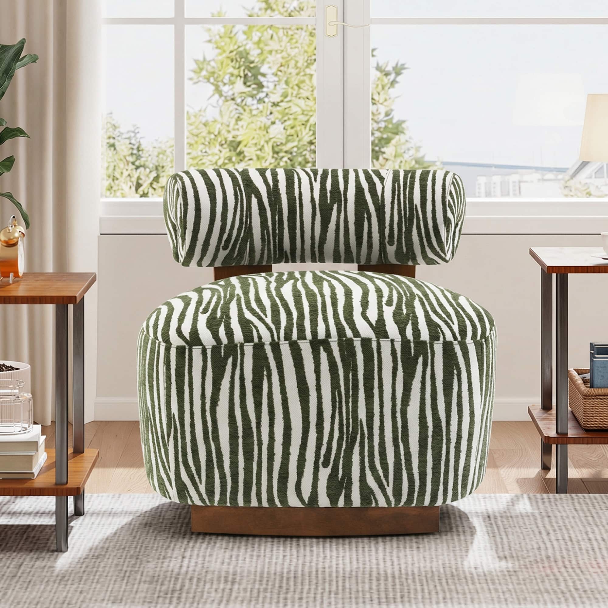 Anysun - Zebra-Striped Chenille Fabic Low Cylindrical Backrest Armchair with High-Quality Foam Cushion - Green