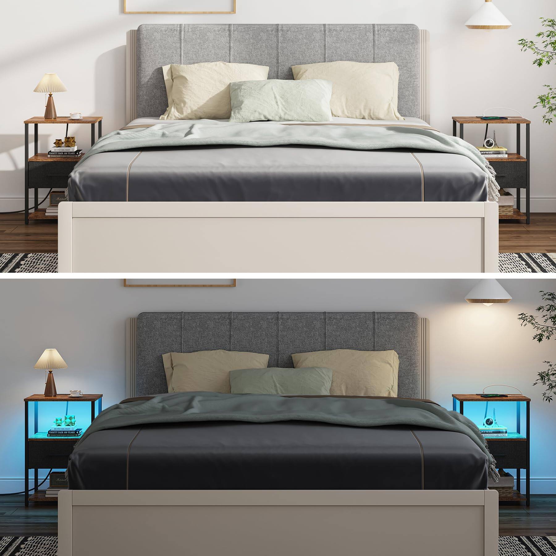 Alt View 6. Empire DigiLabs - Led Nightstand Set Of 2 Night Stand With Charging Station End Table Bedside Fabric Drawer Side For Livingro... - Black.