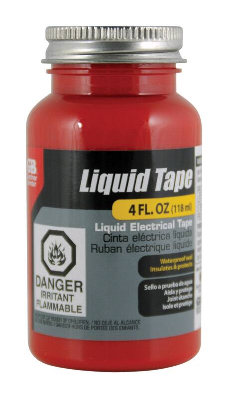 Liquid Tape Sender  
4 FL. OZ (118 ml)  
Liquid Electrical Tape  
Cinta eléctrica líquida  
Ruban électrique liquide  
Waterproof seal  
Insulates & protects  
DANGER  
IRRITANT  
FLAMMABLE  
OUT OF REACH OF CHILDREN  
NO DEJE AL ALCANCE  
GARDER HORS DE PORTEE DES ENFANTS