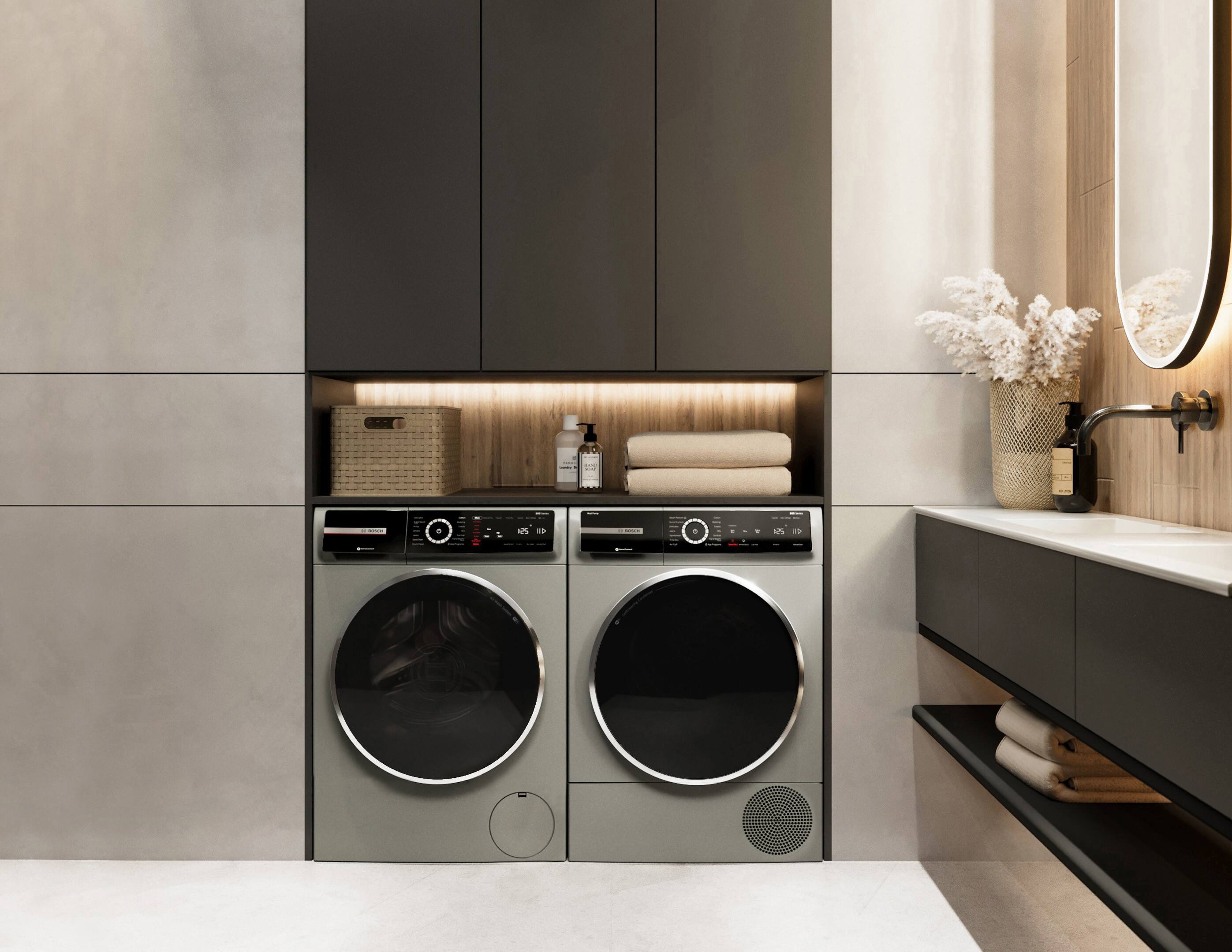 Alt View 9. Bosch - 800 Series 2.4 Cu. Ft. High-Efficiency Stackable Smart Front Load Washer with Steam and 4D Wash System - Pearl steel.