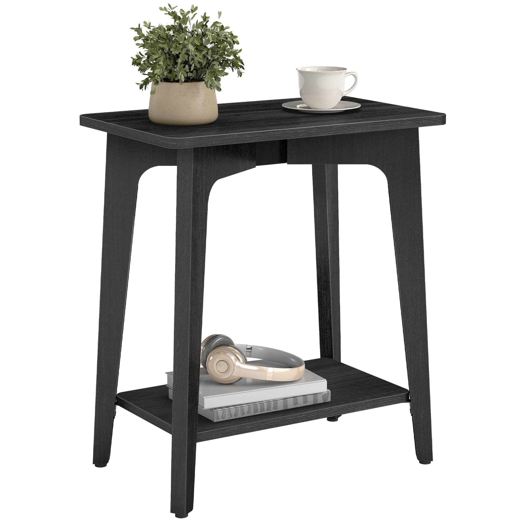 Songmics Home - Side Table, 2-Tier Small Rectangular End Table, 11.8 x 18.9 x 21.8 Inches, Nightstand with Tapered Legs - Charcoal Gray