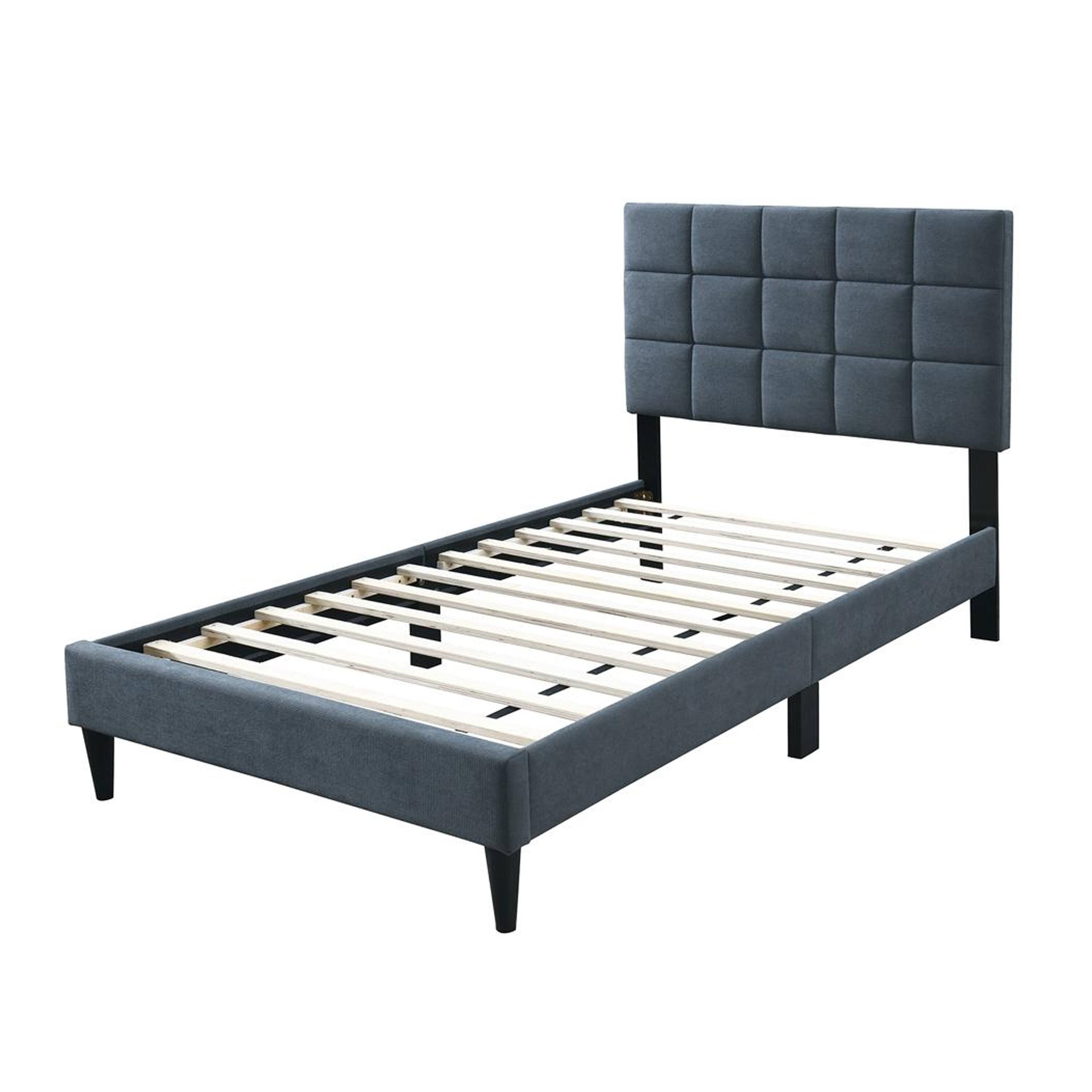 Angle. Manhattan Lane - Lilian Full Bed, Soft Biscuit Tufted Charcoal Gray Linen Upholstery - Charcoal Gray, Black.
