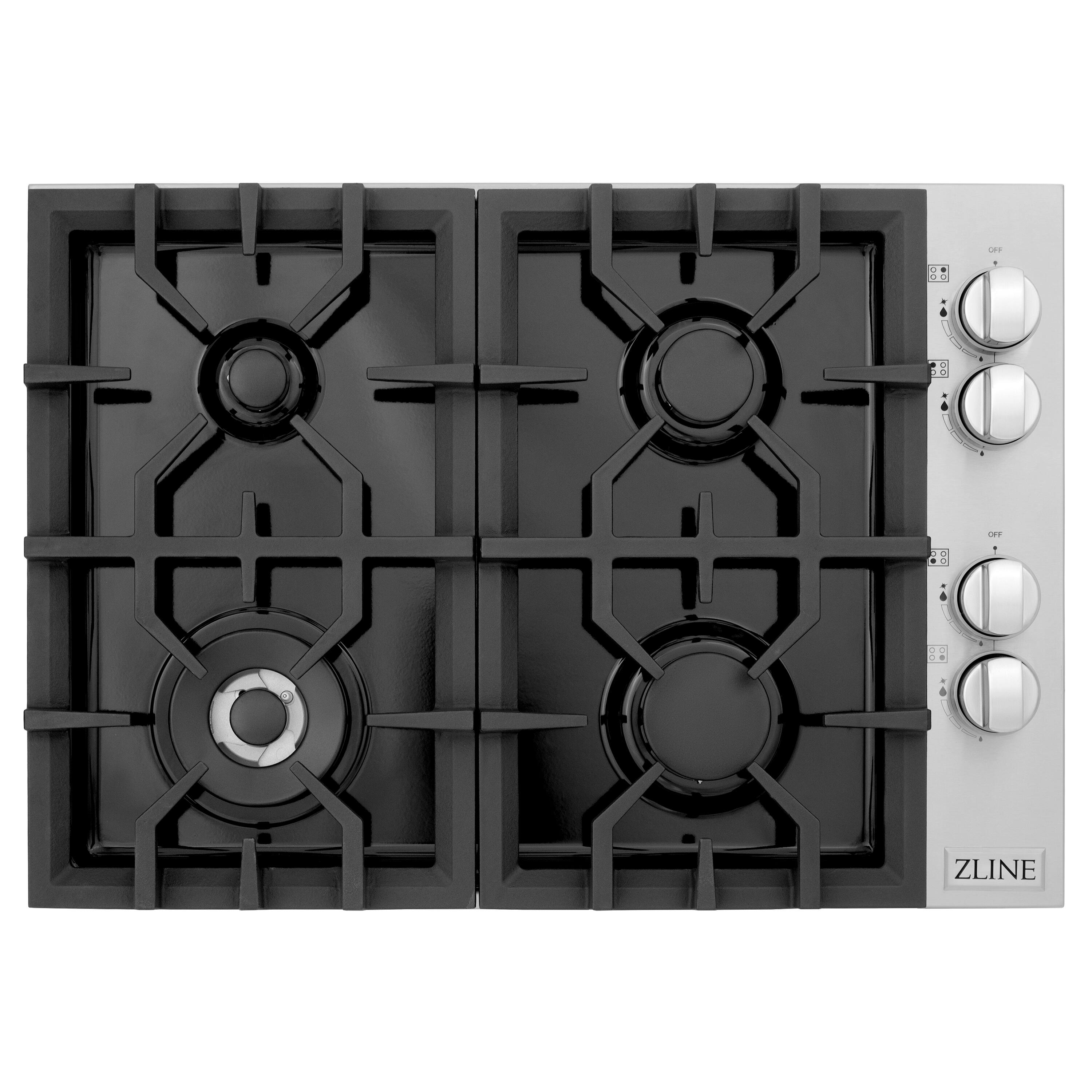 Left. ZLINE - ZLINE 30 in. Gas Cooktop with 4 Burners and Black Porcelain Top (RC30-PBT) - Black.