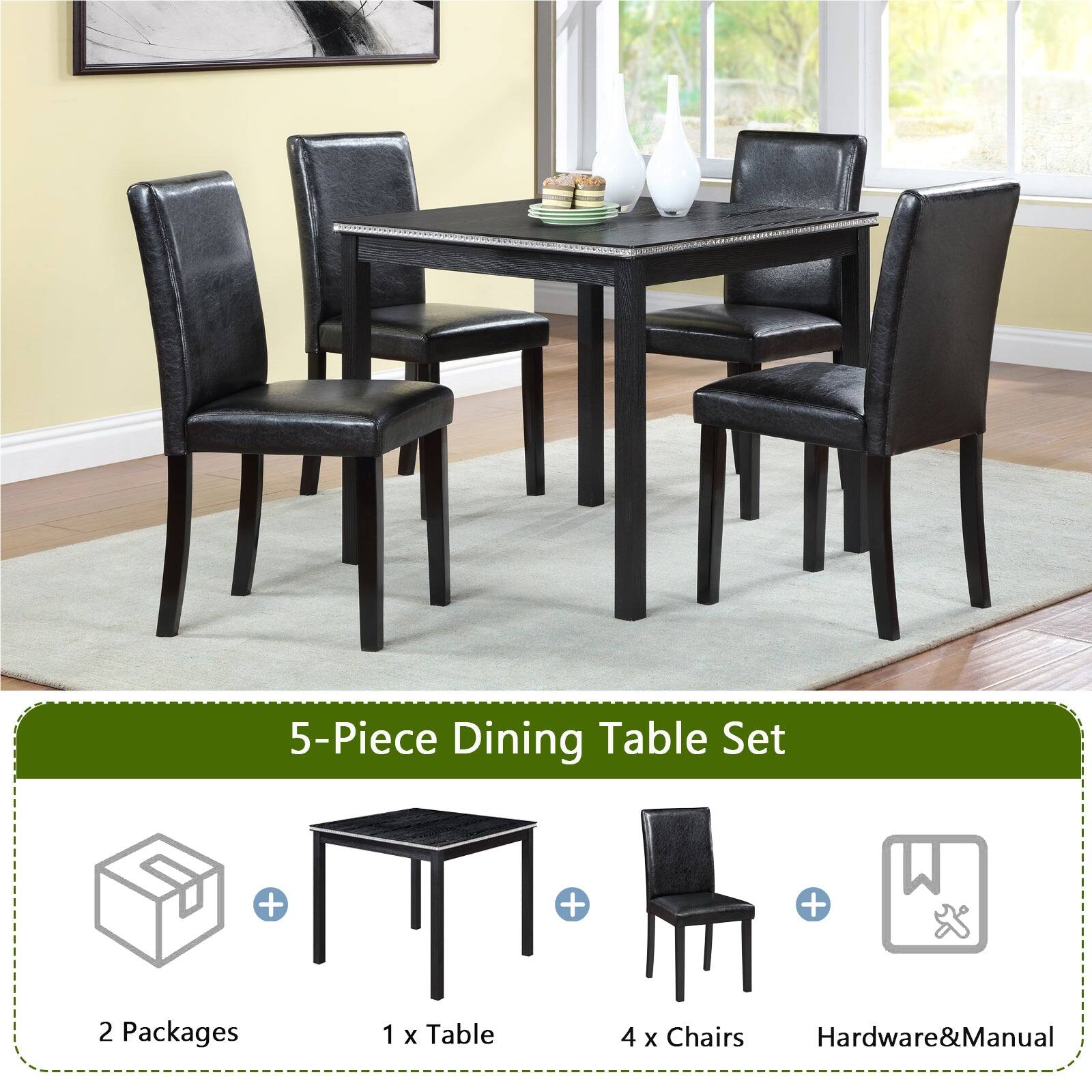 5-Piece Dining Table Set

2 Packages
1 x Table
4 x Chairs
Hardware & Manual