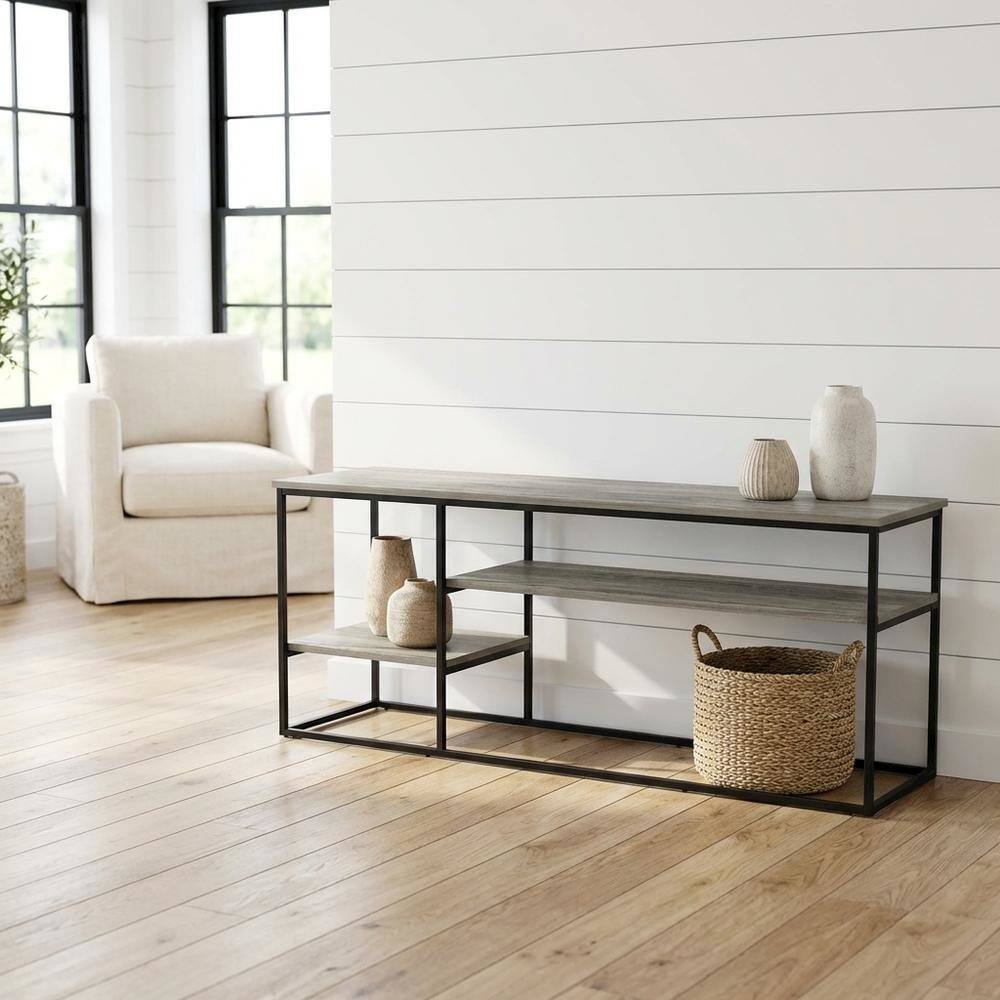 Alt View 1. FurniFact - Modern TV Stand for 65 Inch TV with Wood Construction and Elegant Grey Finish - Gray.