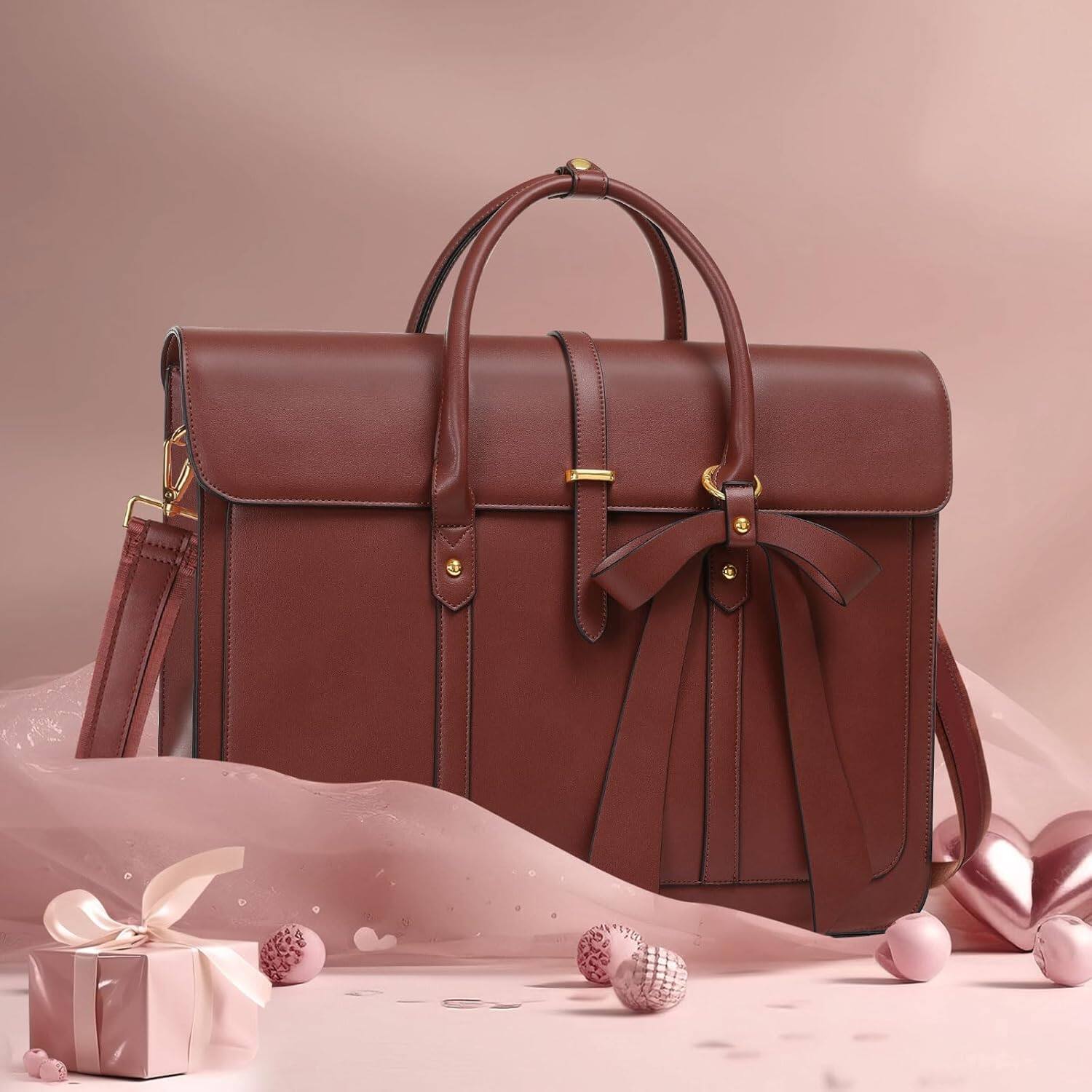 Left. mosiso - Laptop Bag for Women 13-14 inch PU Leather Laptop Shoulder Bags Convertible Backpack Casual Handbag Work Computer Bag - Brown.