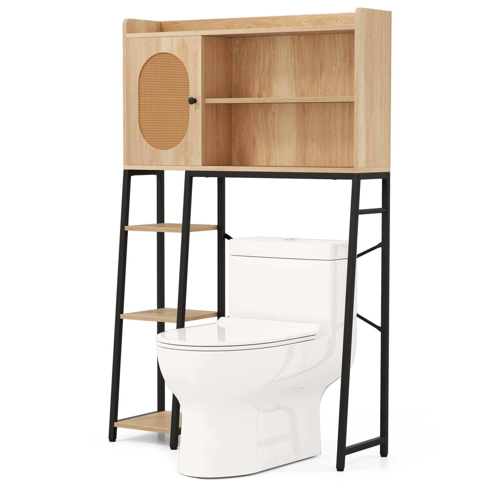 Front. Costway - Costway Over The Toilet Storage Cabinet Space-saving Toilet Organizer with PE Rattan Door - Beige.