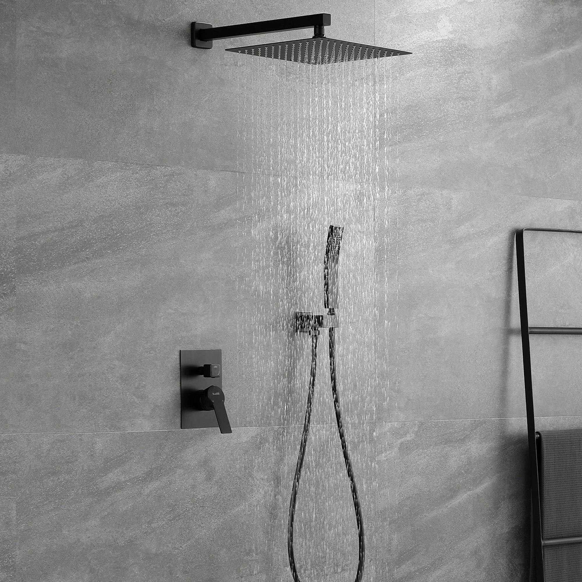 Angle. Boyel Living - 1-Spray Patterns with 2.5 GPM 12 in. Wall Mount Dual Shower Heads with Pressure Balance Valve in Matte Black - Matte Black.