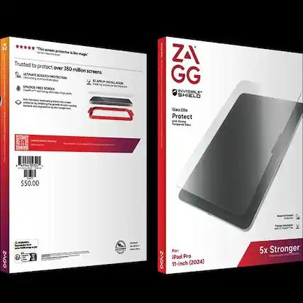 "This screen protector is like magic" Trusted to protect over 350 million screens
ULTIMATE SCRATCH PROTECTION
- Ultra-strong tempered glass
EZ APPLY INSTALLATION
- Clean, smudge-free screen
SMUDGE-FREE SCREEN
- "CleanTouch" technology eliminates fingerprints
Anti-microbial treatment protects the screen protector by inhibiting the growth of bacteria and degradation by microbes
ZAGG INVISIBLE SHIELD Glass Elite Protect with Strong Tempered Glass
$50.00
For: iPad Pro 11-inch (2024)
5x Stronger