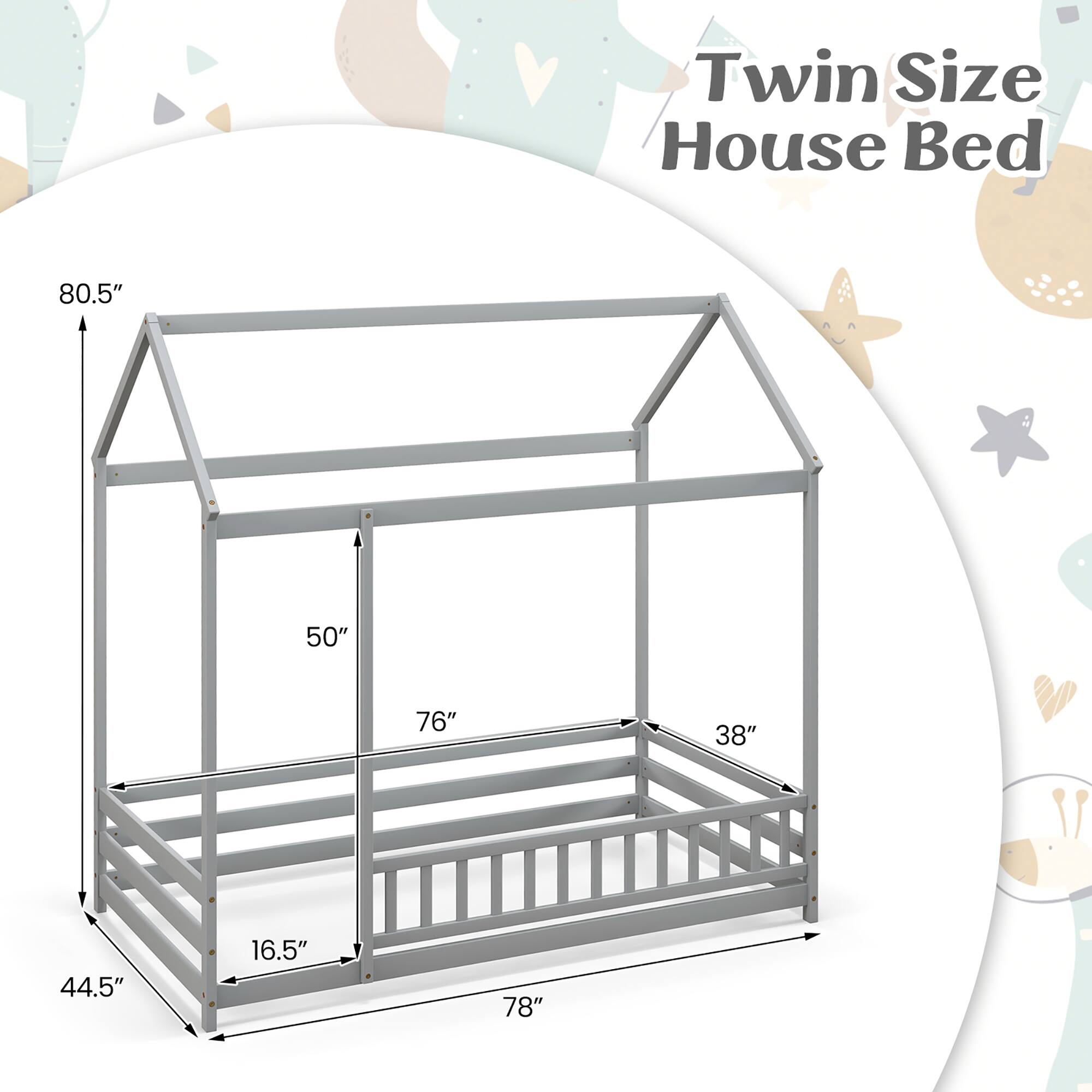 Twin Size House Bed

80.5"
50"
76"
38"
44.5"
16.5"
78"