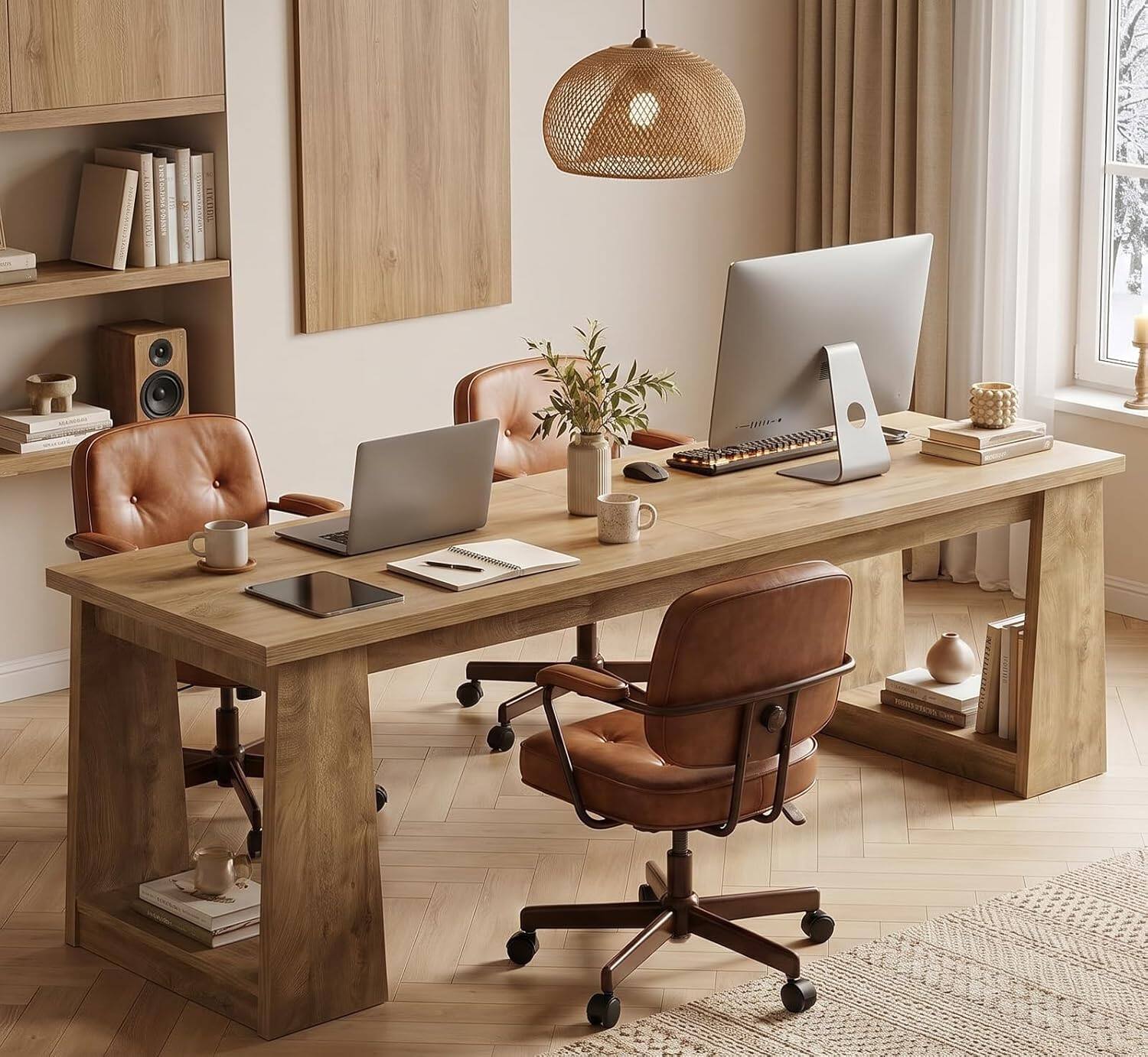 Alt View 1. Tribesigns - 86.6-Inch Two-Person Computer Desk with Large Shared Work Surface for Home Office or Study - Light Brown.