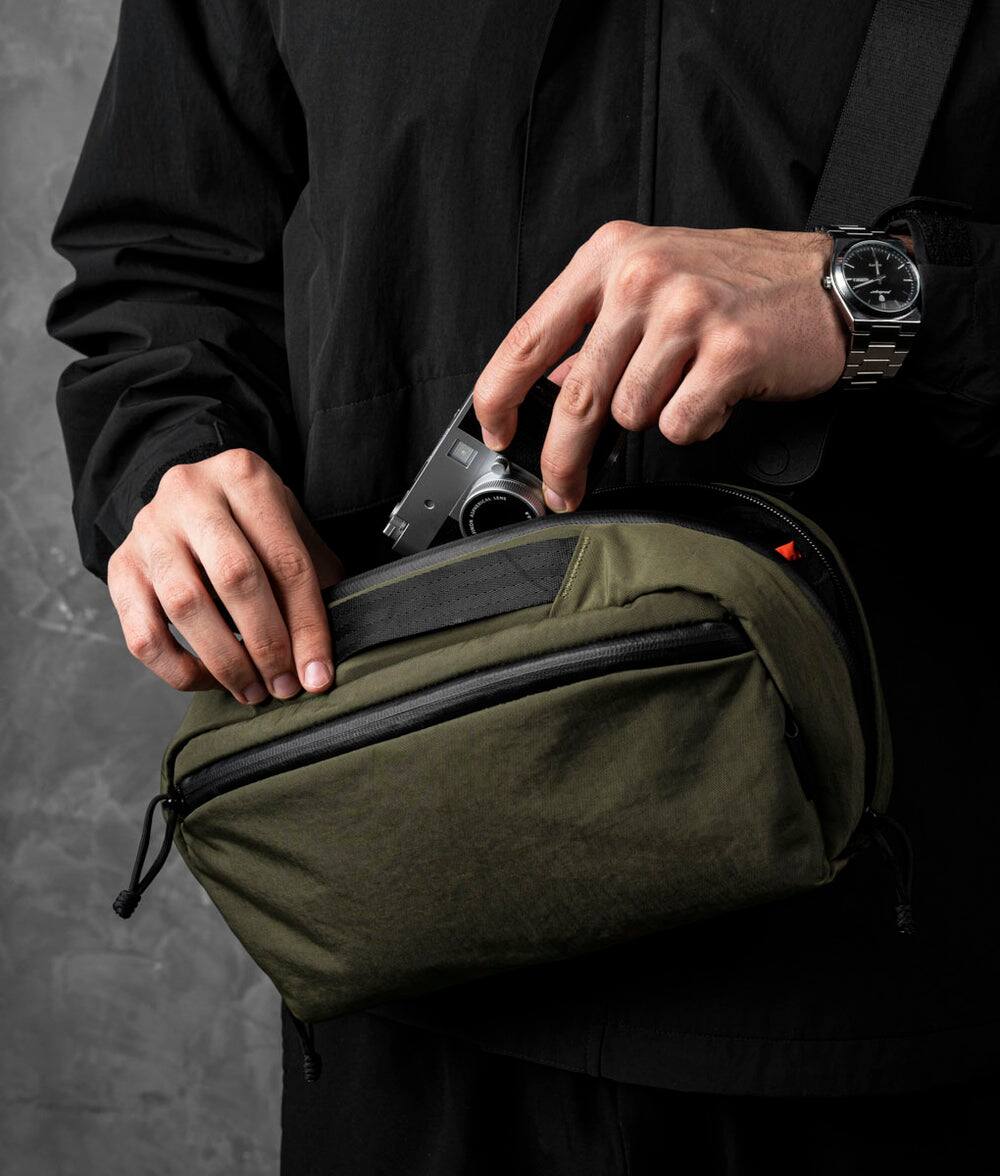 Alt View 2. ALPAKA - Gaming Sling Bag for Switch 2/Steam Deck/ROG Ally, Game Card Holder (20), 3.5L EDC Crossbody, Water-Resistant - Green Axoflux 400D Washed Nylon.