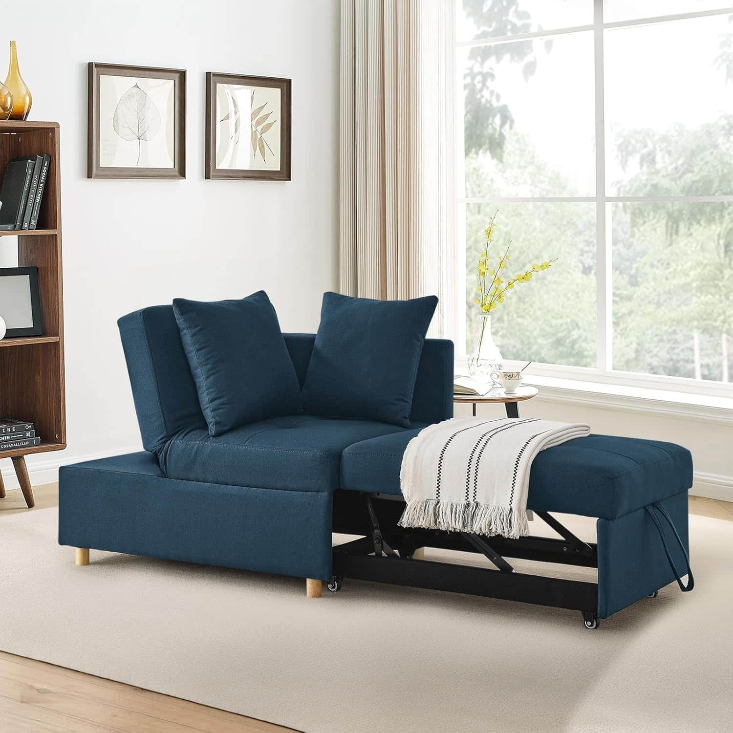 Trinkets Crazed - 69.7'' Convertible Sleeper Sofa Chair Bed, 3 in 1 Modern Pull Out Bed Sofa with Adjustable Backrest - Blue