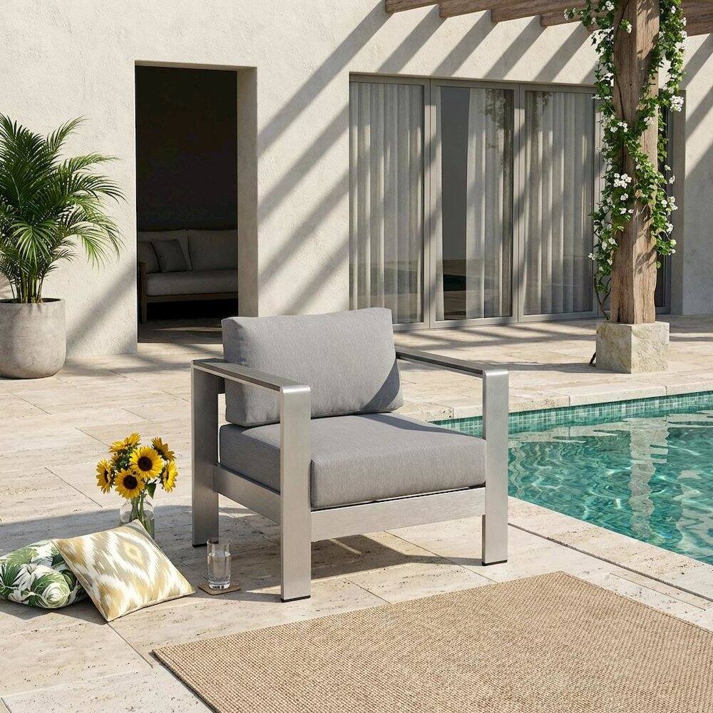 Angle. Outdoor Escape - Aluminum Outdoor Lounge Armchair With Armrest And Sturdy Frame - Gray.